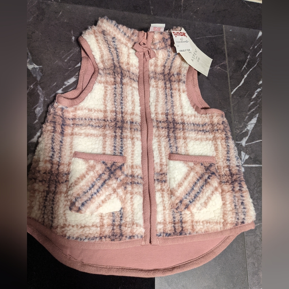Aspen, Baby, Pink Plaid, Zip Up Vest, Size 24 Months, NWT